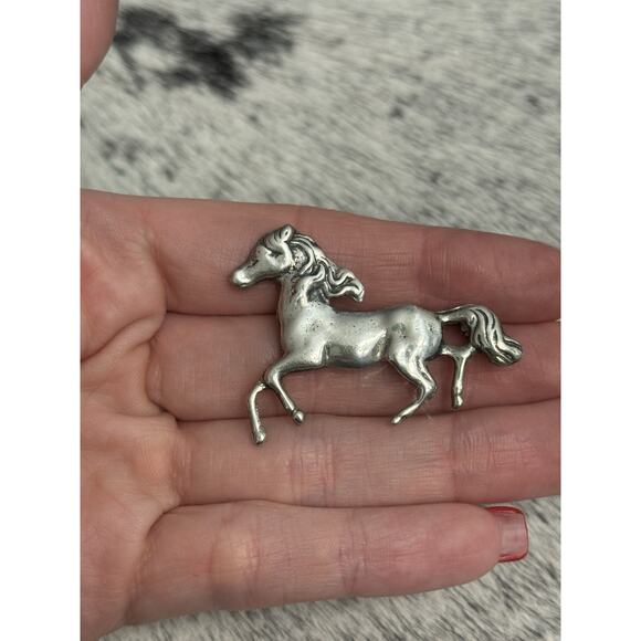 Southwest Jewelry - Vtg Native Sterling Silver Running Horse Mustang Unicorn Equestrian Pin Brooch